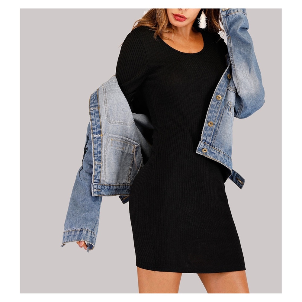 Black Lace Up Details Ribbed Bodycon Dress - Picture 5 of 8